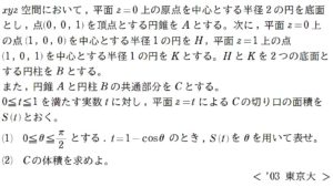 円柱と円錐の共通部分の体積 見づらい立体への対応 03年度 東京大学 円柱と円錐の共通部分の体積 見づらい立体への対応 03年度 東京大学